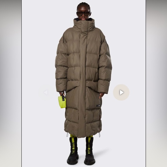 RAINS Block Puffer Full-Length Coat-WOOD - Picture 1 of 5